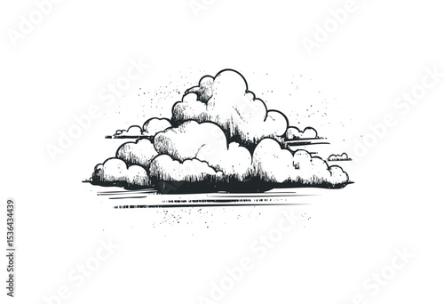 Sketched cloud with artistic details and shading. Vector retro hand drawn illustration