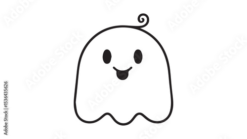 A simple, cute, and cartoonish ghost drawn in a minimalist style. 