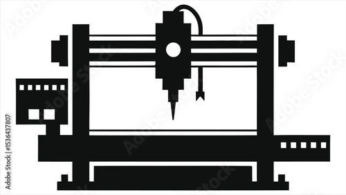 ( CNC Machines)Vector Silhouette Illustration of a CNC Machining Center/A simple, black silhouette of a CNC machining center.