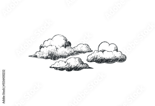 Vintage hand-drawn cloud illustration in black and white. Vector retro hand drawn illustration