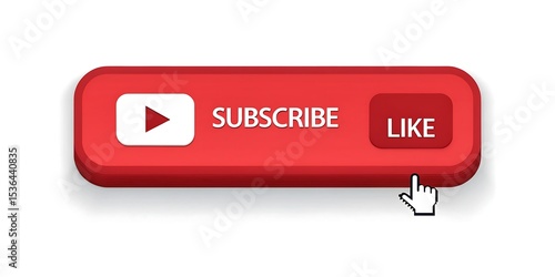Red subscribe and like buttons with play icon and cursor for social media