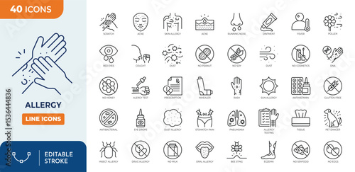 Allergy line editable icon set. Editable stroke. Vector illustration