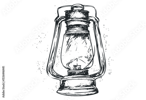 Antique lantern sketch with rustic detailing. Vector retro hand drawn illustration