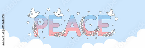 Peace lettering with doves, hearts, and clouds – Great for greeting cards, mental health advocacy, or peace movement visuals