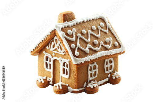 Festive gingerbread house evoking the magic of Christmas frosted with delicate white icing on a isolated on transparent background. Generative Ai.