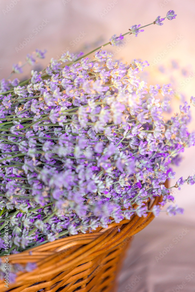 Fototapeta premium Basket with lavender flowers. Aromatherapy