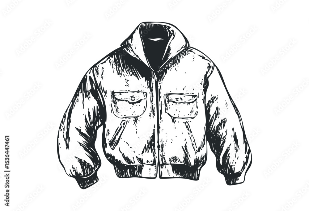 Fototapeta premium Vintage style illustration of a classic bomber jacket. Vector retro hand drawn illustration