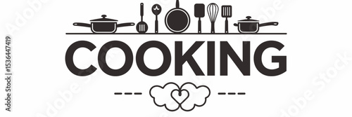 Cooking-themed typography with utensils and steam – Suitable for food blogs, kitchen decor, or culinary promotions