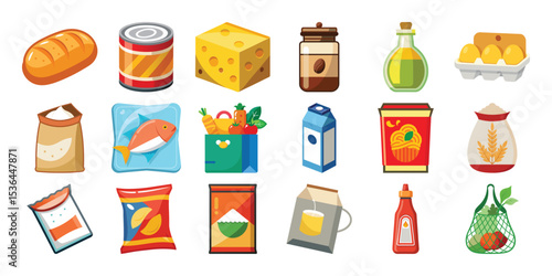 Grocery food icons set isolated on white background
