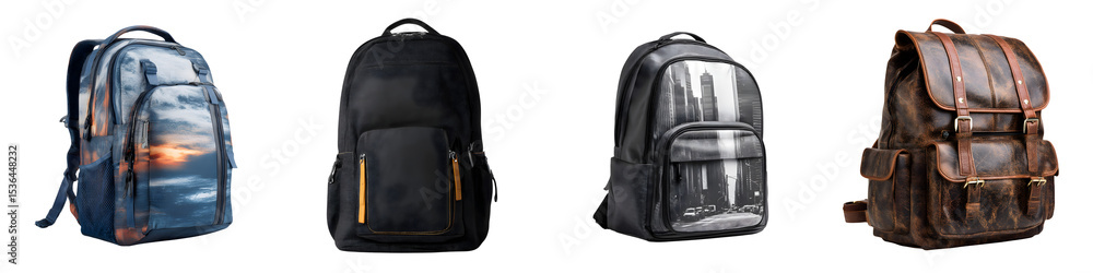 Fototapeta premium Diverse collection of stylish and functional backpacks