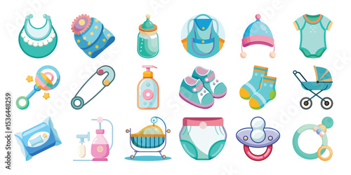 Baby shower icons set isolated on white background