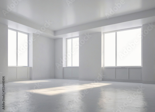 Immagine di sfondo di uno spazio vuoto in toni di bianco con un gioco di luci e ombre sulla parete e sul pavimento per lavori di progettazione o creativi