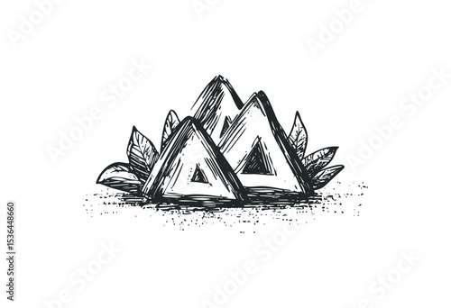 Sketch of onigiri with seaweed and rice icon in black and white. Vector retro hand drawn illustration