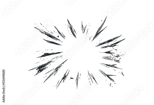 Abstract explosion with dynamic sharp lines and radial symmetry. Vector retro hand drawn illustration