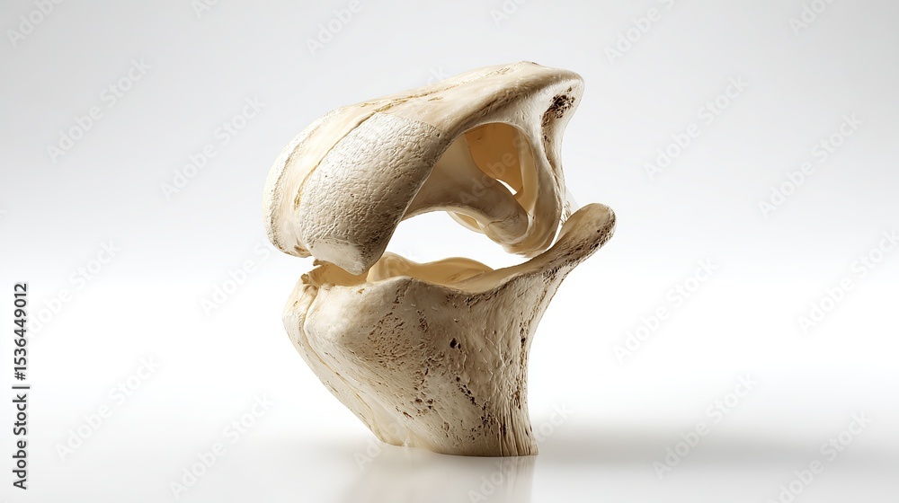 Fototapeta premium Anatomically accurate 3D rendering of isolated human patella bone with realistic texture and curvature, highlighting knee structure for orthopedic and educational use