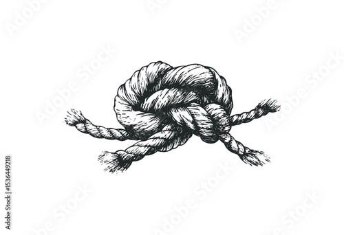 Intricate rope knot illustration with detailed textures. Vector retro hand drawn illustration
