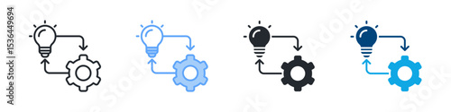 Implementation Icon Set Multiple Style. Design In Outline, Blue, Glyph, Dualtone