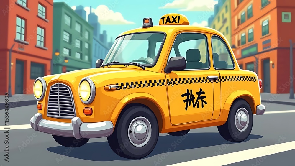 Fototapeta premium Yellow Taxi Cab on City Street