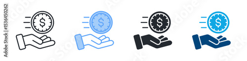 Time Is Money Icon Set Multiple Style. Design In Outline, Blue, Glyph, Dualtone