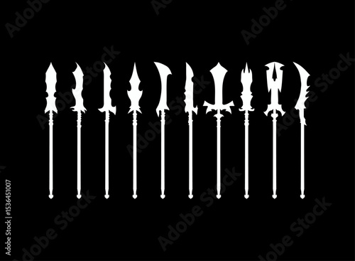 Fantasy RPG Game Logo Icon Set, thrust spear collection elemental weapon