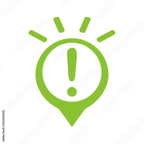 Vibrant green marker icon featuring an exclamation mark, symbolizing important information, alerts, solutions. for attention grabbing designs, warnings, or highlighting key details in various project