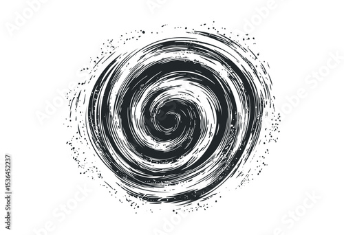 Abstract grunge spiral swirl pattern with grungy texture. Vector retro hand drawn illustration