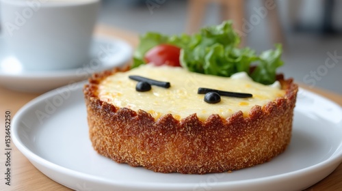 Wallpaper Mural Small, round, and crispy dessert with a face drawn on it. The dessert is topped with black olives and lettuce Torontodigital.ca