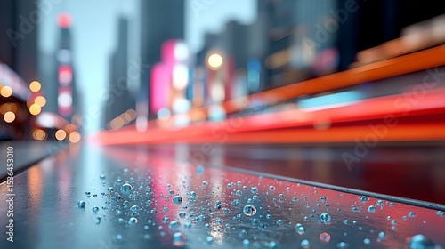 Wallpaper Mural Blurry cityscape with a reflection of a city skyline on a wet road. Scene is dreamy and ethereal, as the water droplets create a sense of movement and depth Torontodigital.ca