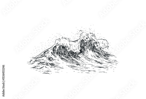 Intricate hand-drawn ocean waves capturing the power and beauty of nature. Vector retro hand drawn illustration