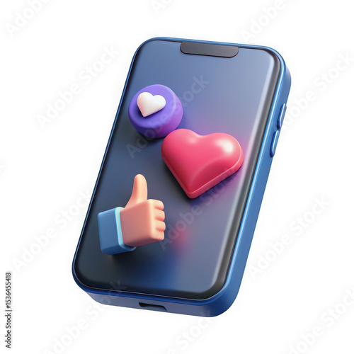 Stylized phone with like, heart, and love icons on screen