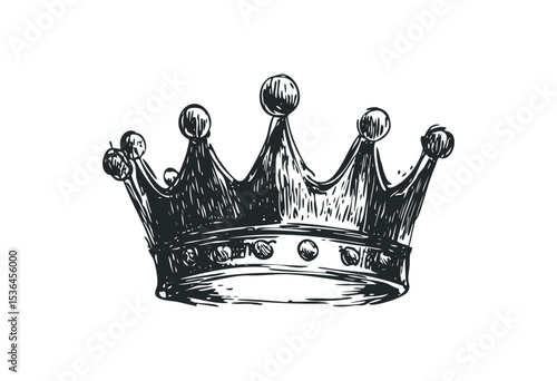 Detailed sketch of a royal crown with gemstones. Vector retro hand drawn illustration