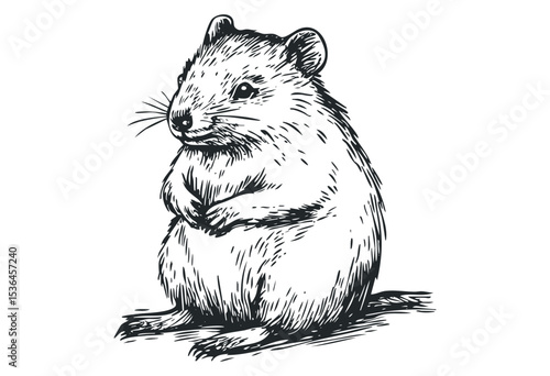 Detailed sketch of a cute rodent standing upright with curious expression. Vector retro hand drawn illustration