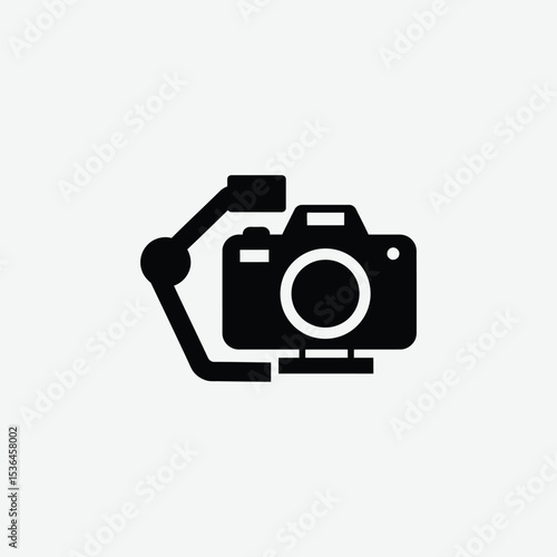 Black silhouette icon of a camera on a gimbal, with bold lines and minimalistic design. Perfect for tech, videography, and filming vector collections.