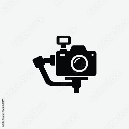 Black silhouette icon of a camera on a gimbal, with bold lines and minimalistic design. Perfect for tech, videography, and filming vector collections.