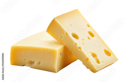 Tempting Swiss cheese stacked for a delicious snack perfect for fondue or cheese boards on black isolated on transparent background. Generative Ai.
