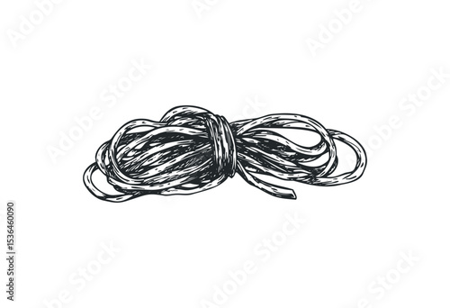 Tangled rope illustration with knotted design and detailed texture. Vector retro hand drawn illustration