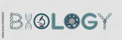 Biology vector with DNA, microscope, and labeled cell diagram – Perfect for e-learning platforms, science resources, or biology infographics