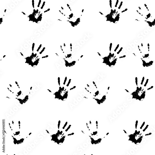 Human hand palm print pattern, black white, monochrome silhouette evidence, texture unique palm hand, print pattern, black white repeat, vector illustration