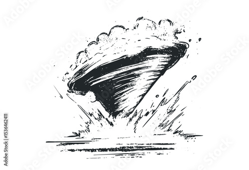 Dynamic tornado drawing: energy and motion captured in black ink. Vector retro hand drawn illustration