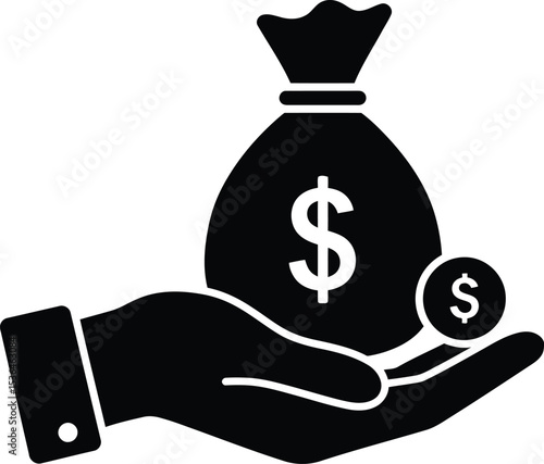 A hand holding a money bag filled with dollars, symbolizing wealth and financial gain.