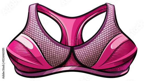 Stylish pink sport bra close-up, with breathable mesh panels. Feminine yet functional. The white background enhances the youthful and sporty vibe, ideal for vector fashion illustrations.