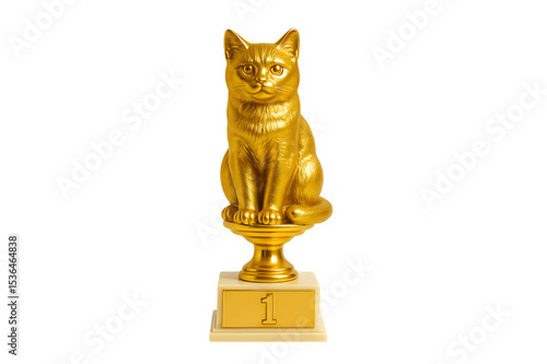 Golden Cat Trophy for First Place in Pet Show isolated on transparent background