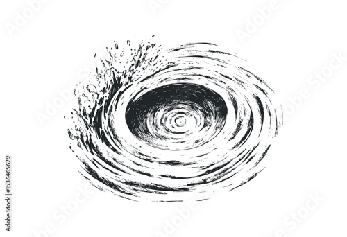 Artistic black grunge swirl with water splash effect. Vector retro hand drawn illustration