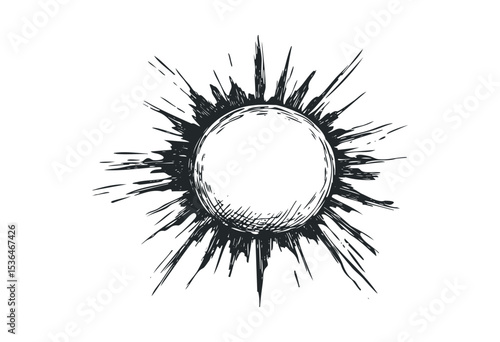 Hand-drawn sunburst design with radiating lines. Vector retro hand drawn illustration