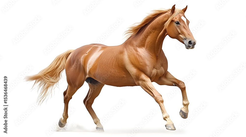 Majestic Chestnut Horse in Motion Powerful Running Stallion Isolated on White Background Majestic Chestnut Horse in Motion Powerful Running Stallion Isolated on White Background
