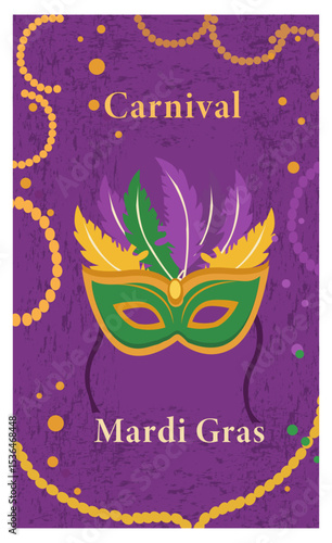 Vibrant Mardi Gras Illustration with Mask, Beads, and Trumpet-03