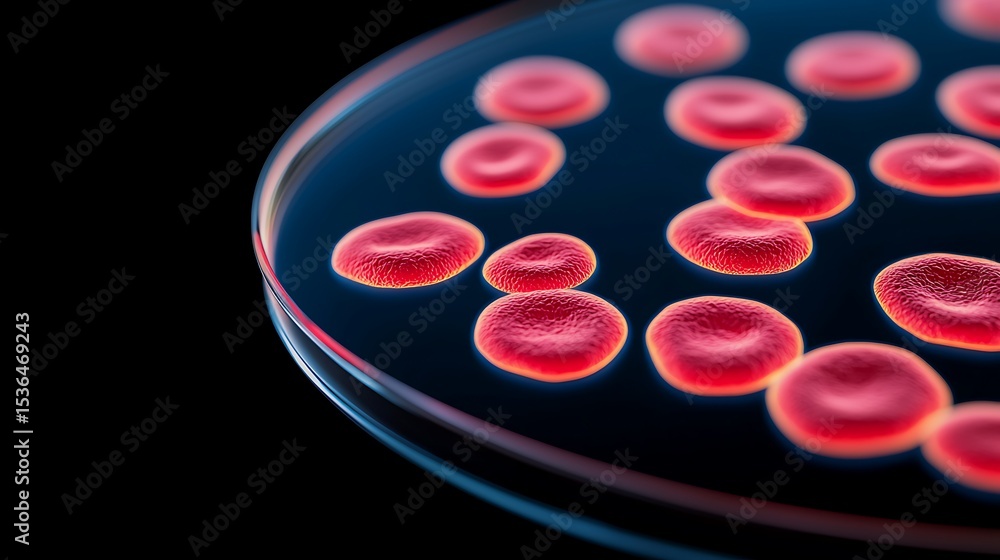 Fototapeta premium Microscopic View of Red Blood Cells in Petri Dish Medical Research Science