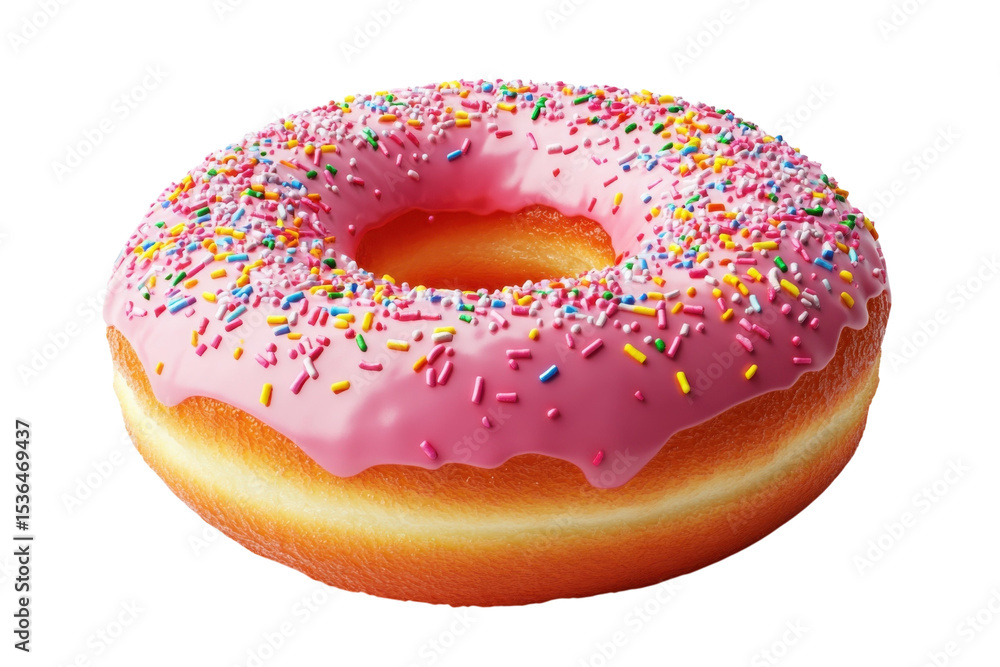 A temptingly sweet donut a pink frosted dream adorned with vibrant sprinkles on a dark bold isolated on transparent background. Generative Ai. A temptingly sweet donut a pink frosted dream adorned with vibrant sprinkles on a dark bold isolated on transparent background. Generative Ai.