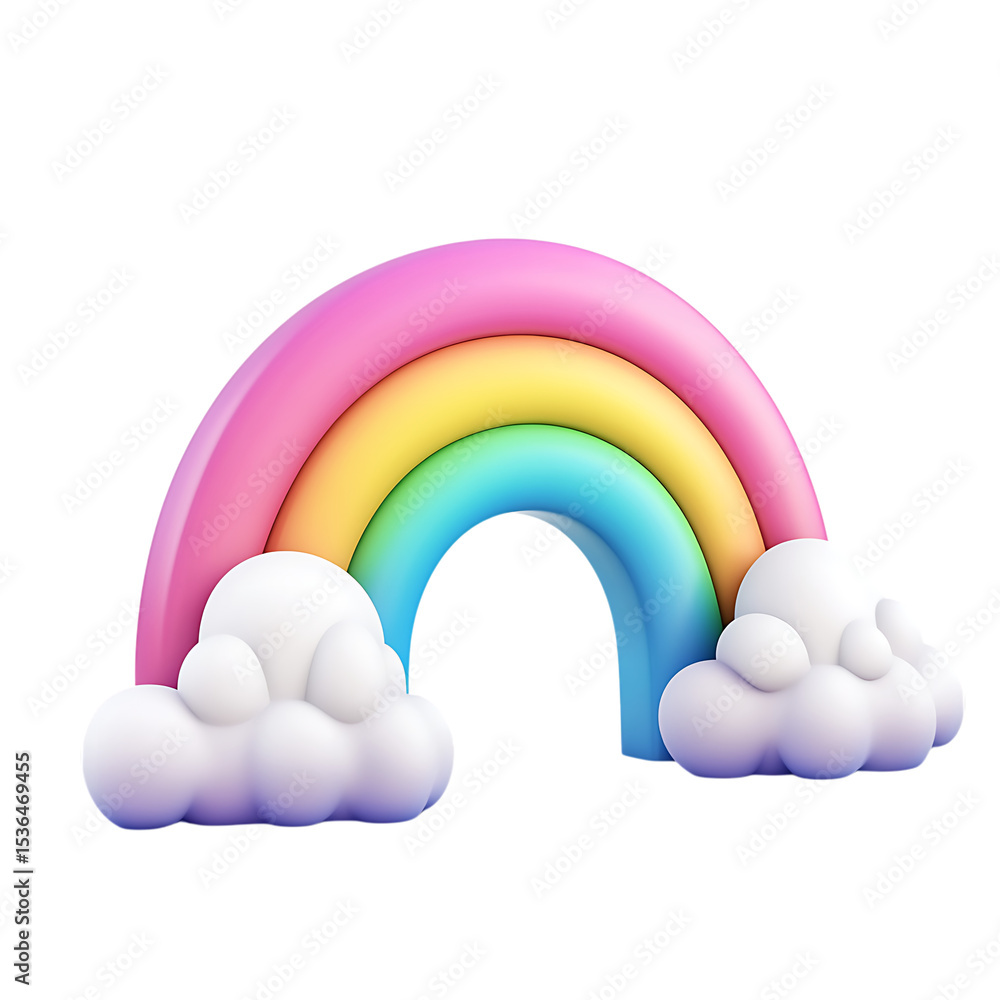 PNG Vibrant Rainbow and Clouds 3D Render for Design Projects against transparent Background PNG Vibrant Rainbow and Clouds 3D Render for Design Projects against transparent Background