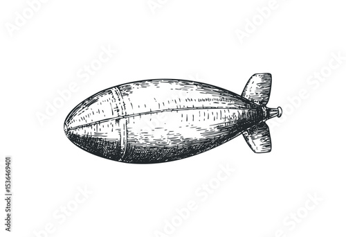 Vintage engraving of a dirigible airship with detailed design. Vector retro hand drawn illustration